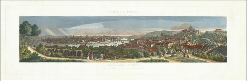 Paisagem de Praga com o rio Vltava, pintura a óleo de Vinzenz Morstadt