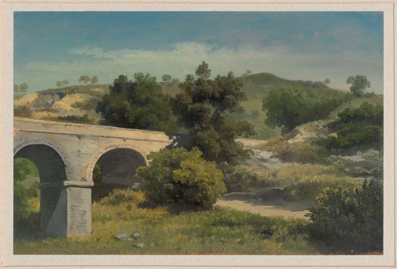 Paisagem com uma ponte de pedra, óleo sobre tela de Arthur Blaschnik
