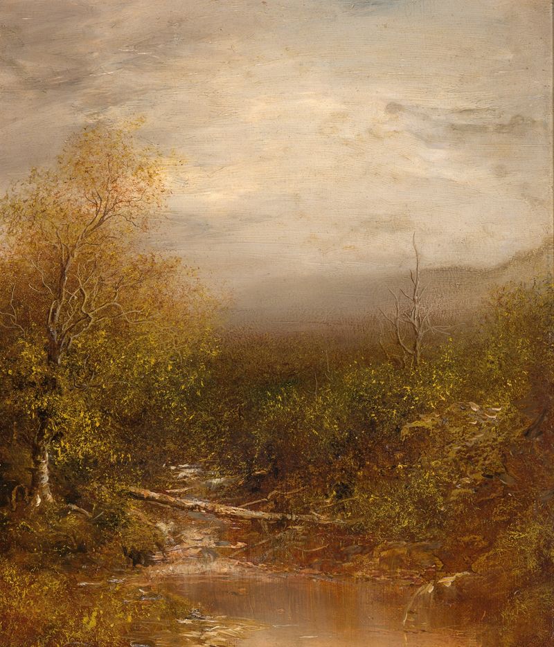 Pool in the Adirondacks by Ralph Albert Blakelock, oil painting depicting a serene landscape with trees and water.