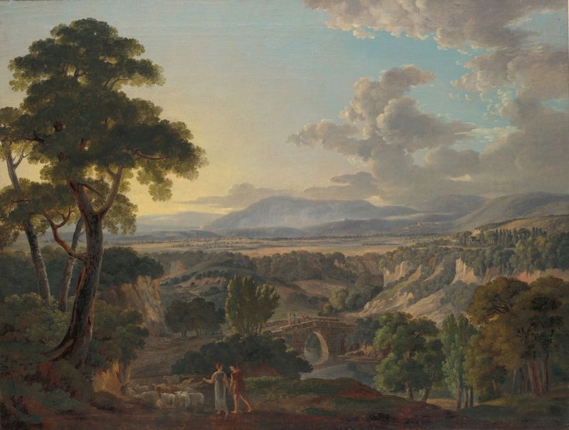 Paisaje italiano con pastores, óleo sobre lienzo de Peter Birmann
