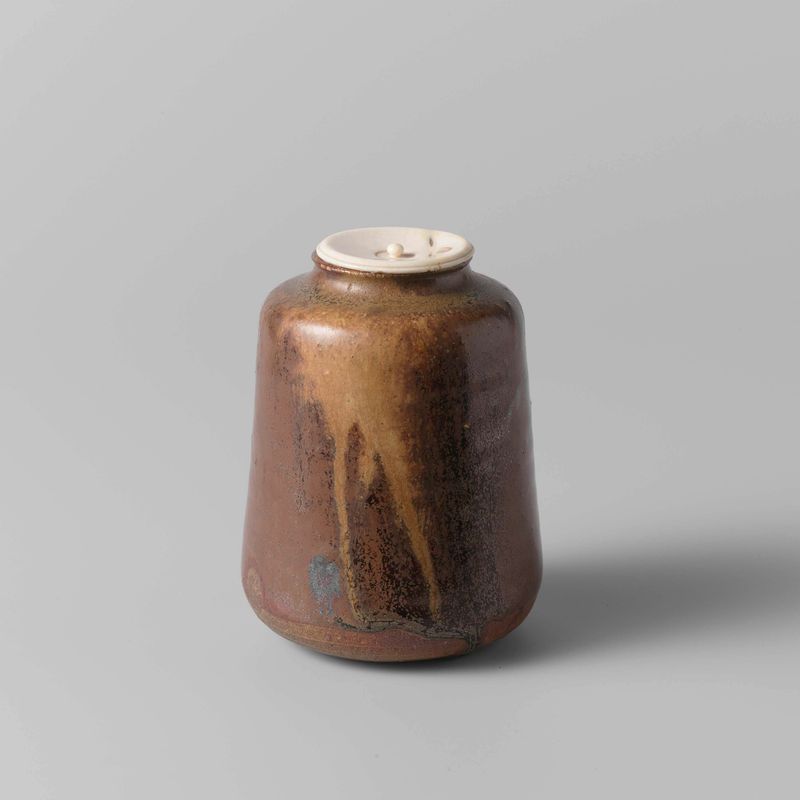 Caddy de chá com esmalte marrom-dourado, cerâmica, artista desconhecido