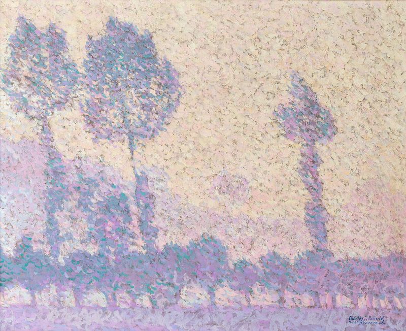 Landscape with fog and poplars by Charles Johann Palmié, oil painting