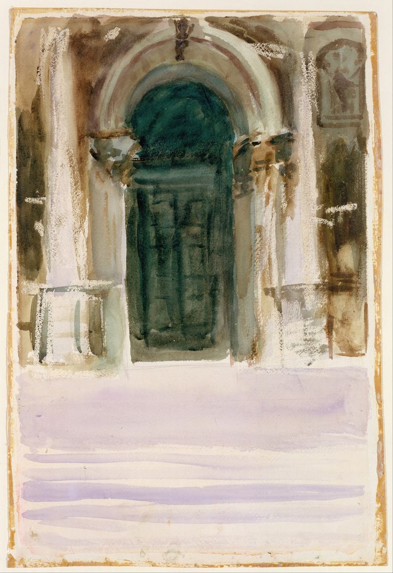 Porta verde e luz do sol em Santa Maria della Salute de John Singer Sargent, óleo sobre tela