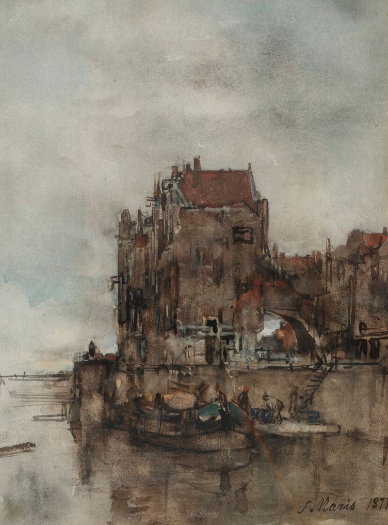 A view of the harbour in Dordrecht, oil on canvas by Jacob Maris