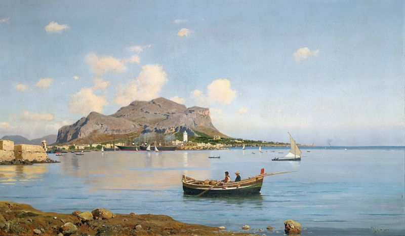 Landscape of Mount Pellegrino by Francesco Lojacono, oil painting