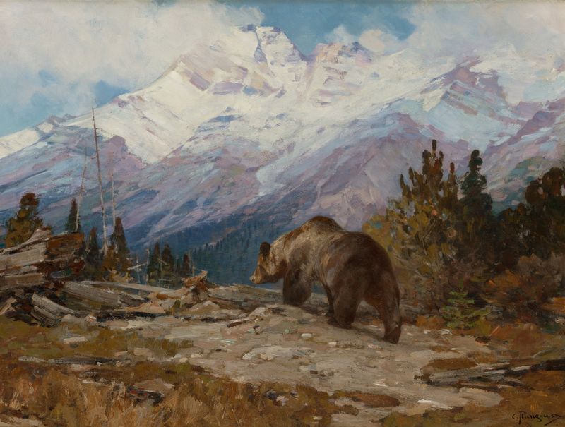 Cervo na natureza, pintura a óleo de Carl Clemens Moritz Rungius