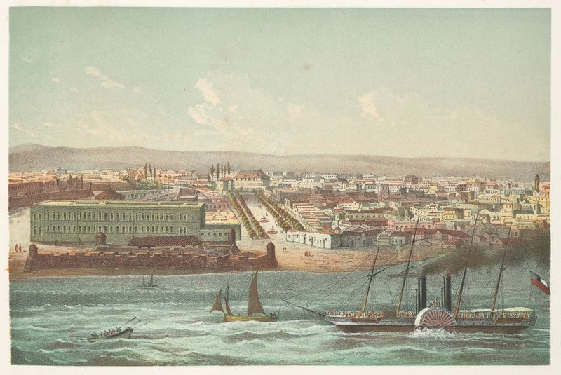 Vista de la Habana, parte de Estramuros lithograph by Pierre Toussaint Frédéric Mialhe depicting historical architecture
