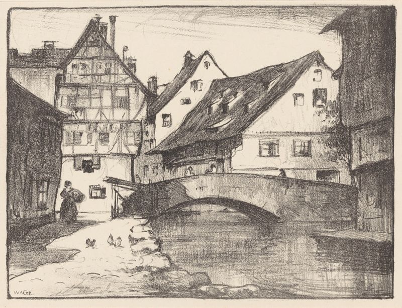'Ulm' de Willem Adrianus Grondhout, paisagem modernista com cinzas e azuis suaves.