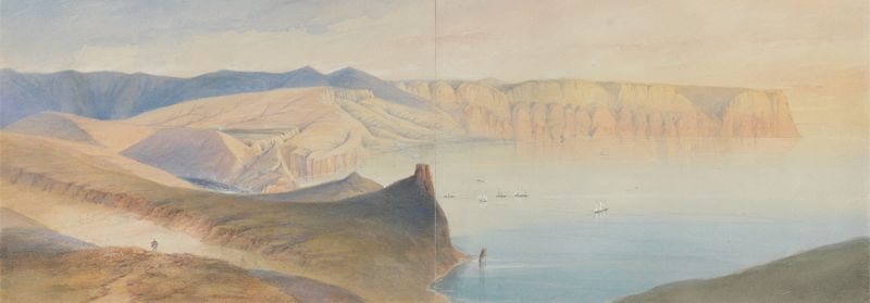 Cape Aia and Balaklava Bay by Gaspard Le Marchant Tupper, oil on canvas depicting a serene marine landscape.