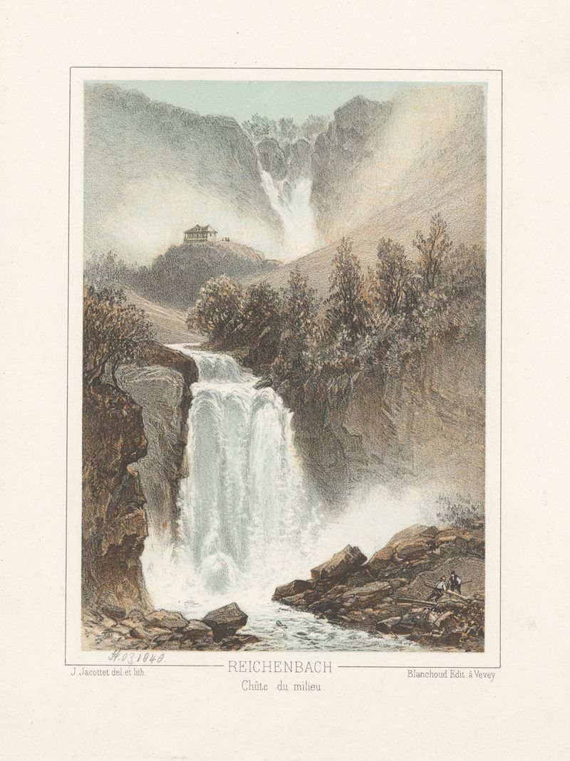 Paisagem com água e reflexos de luz, pintura a óleo de Jean Jacottet