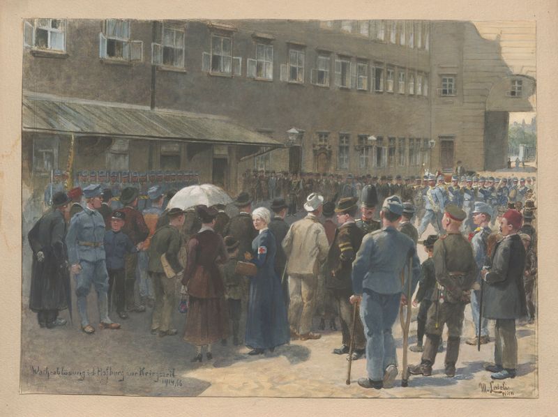 Historical scene depicting soldiers during wartime, oil painting by Moritz Ledeli