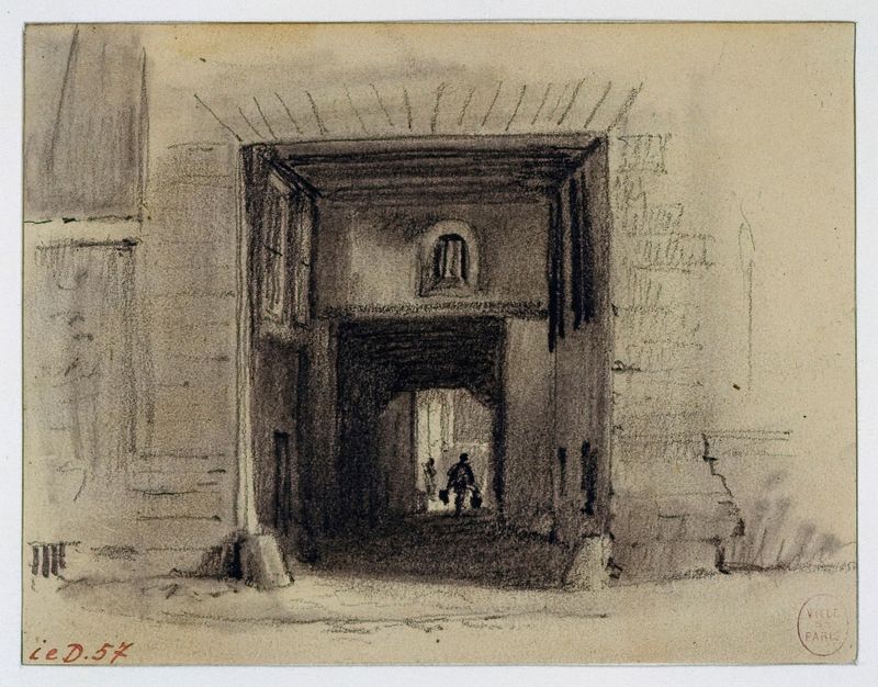 Passage Saint Jean de Latran, óleo sobre lienzo de Auguste-Sébastien Bénard, que muestra una escena de calle tranquila.