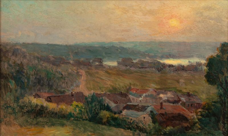 La Seine à Issy-les-Moulineaux, óleo sobre lienzo de Albert Lebourg, que representa un paisaje fluvial con reflejos y cielo.
