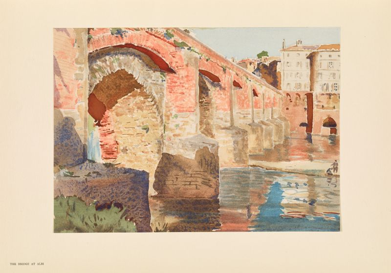 The bridge at Albi by Pierre Vignal, oil on canvas, depicting a landscape with a bridge and vibrant colors.