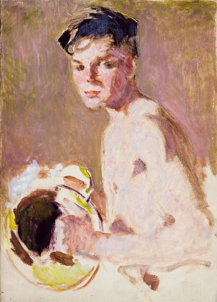 Retrato de um jovem segurando uma tigela, óleo sobre tela de Denman Waldo Ross