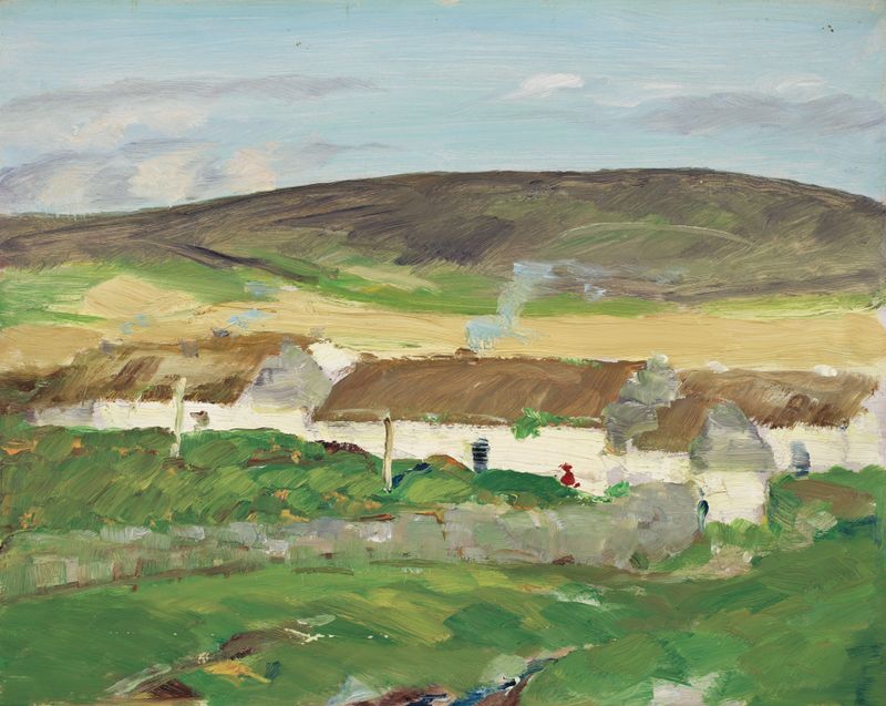 The White Cottage, Ireland by Robert Henri, oil painting depicting a white cottage in a lush landscape.