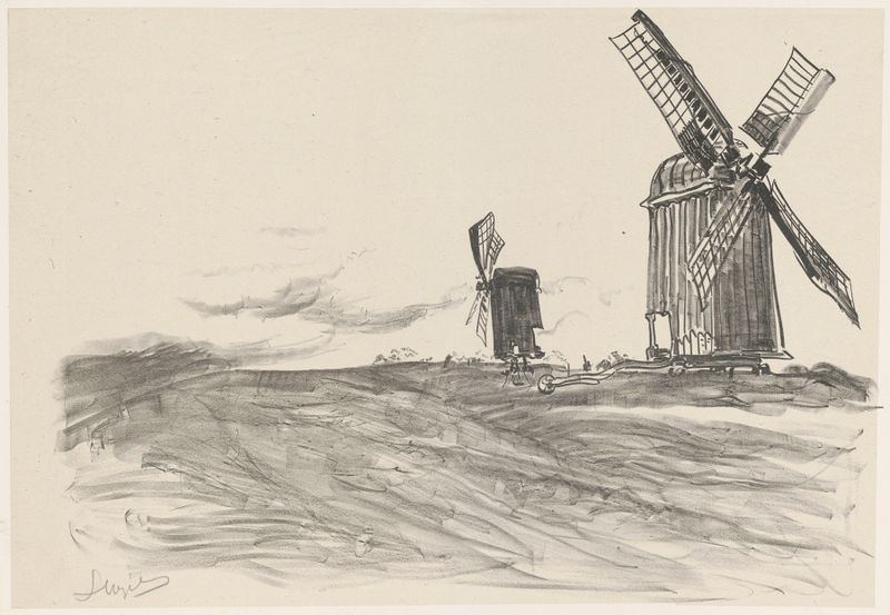 Two windmills in a landscape, oil on canvas by Leon Wyczółkowski