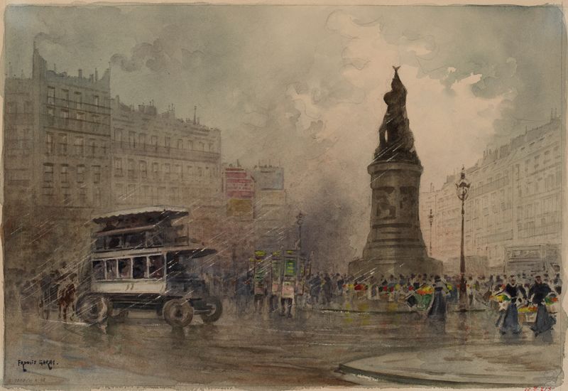 Figurative scene of Place de Clichy by Francis Garat, oil painting
