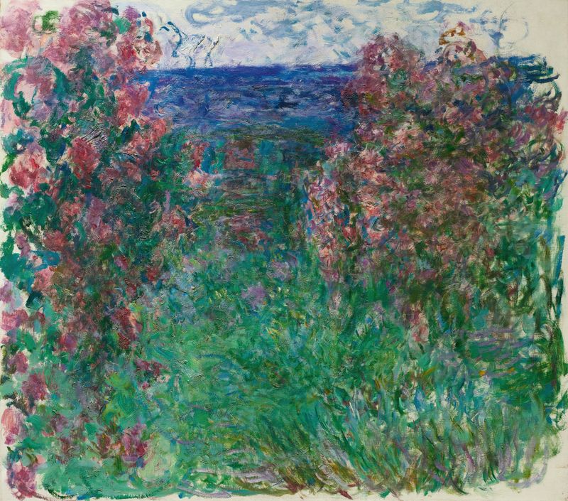 La Maison Dans Les Roses de Claude Monet, pintura a óleo com uma casa cercada por rosas