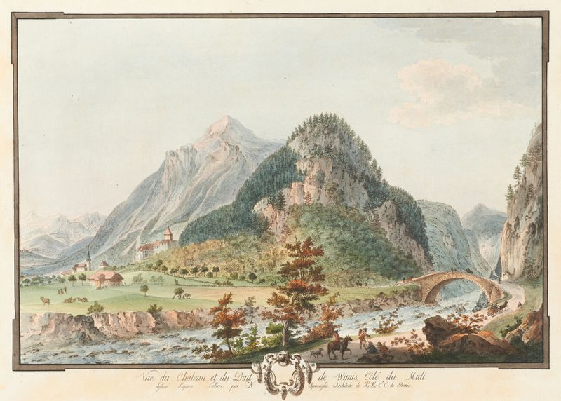 Landscape featuring hills and a river by Niklaus Sprüngli, medium unknown
