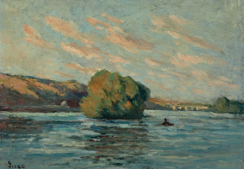 La Seine et l’ïle de Rolleboise de Maximilien Luce, pintura al óleo que muestra un paisaje sereno del río