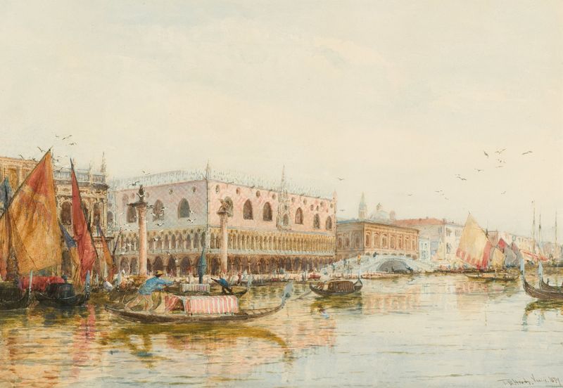 El Gran Canal, Venecia de Thomas Bush Hardy, óleo sobre lienzo que representa una escena serena del canal