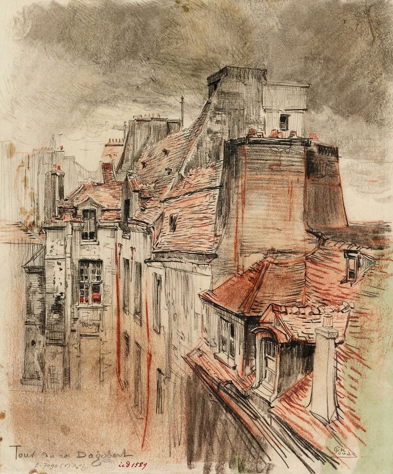 Architecture of Tour Dagobert by Charles Jouas, oil painting with muted hues