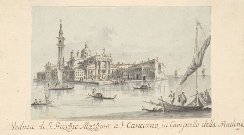 A Ilha de San Giorgio Maggiore, óleo sobre tela de Giacomo Guardi, retratando uma paisagem tranquila com ondas suaves.