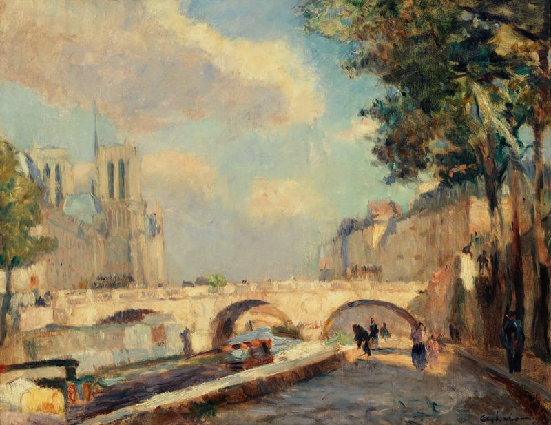 Le pont Saint-Michel et Notre-Dame, oil on canvas by Albert Lebourg, depicting a river scene in Paris.