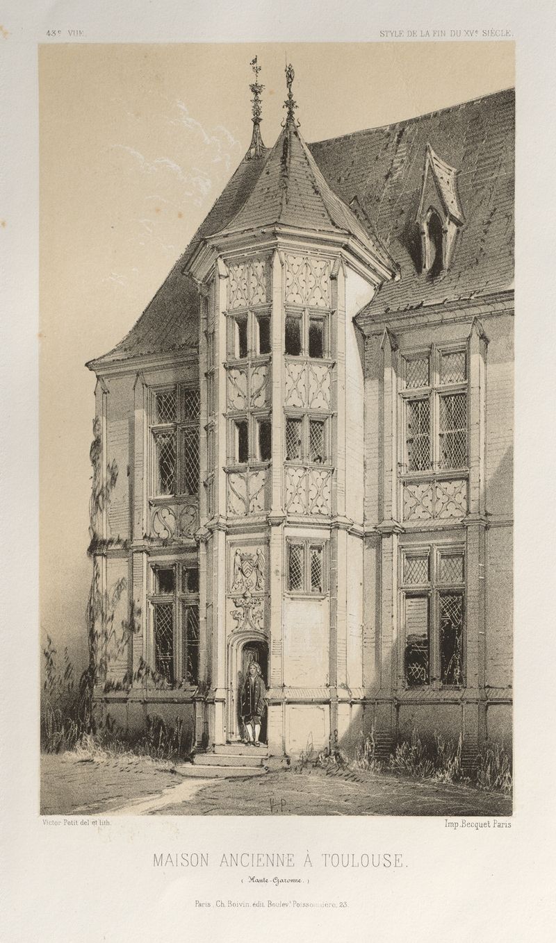 Maison Ancienne À Toulouse de Victor Petit, óleo sobre lienzo que representa una antigua fachada de pueblo