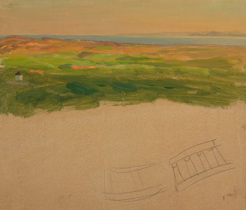 Landscape, near Syria or Greece de Frederic Edwin Church, óleo que muestra una vibrante escena al atardecer