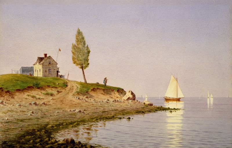 A Calm Afternoon, Long Island de Henry Farrer, impressionismo, retratando uma paisagem serena de rio