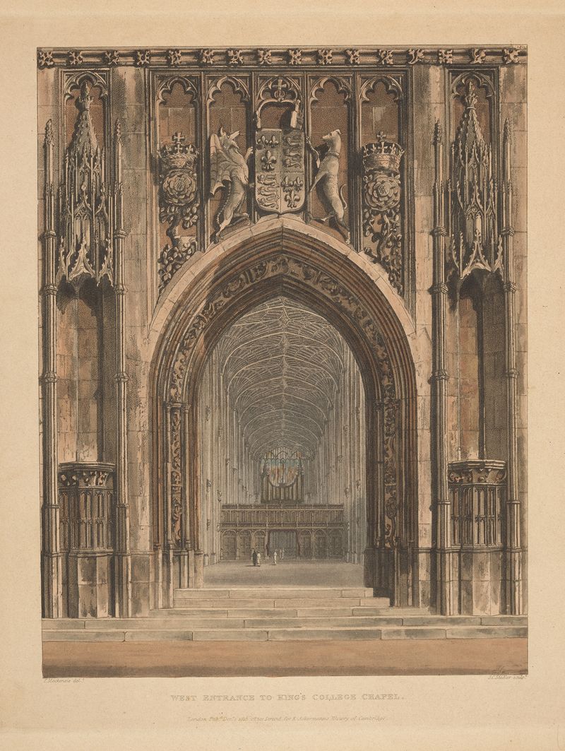 West entrance to King’s College Chapel engraving by Joseph Constantine Stadler