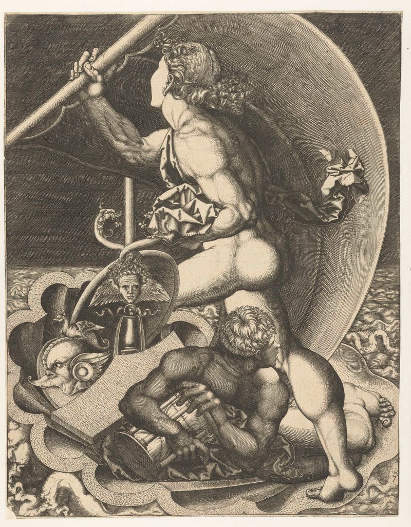 Allegorie van Tijd en Fortuin engraving by Monogrammist AC depicting Time and Fortune.