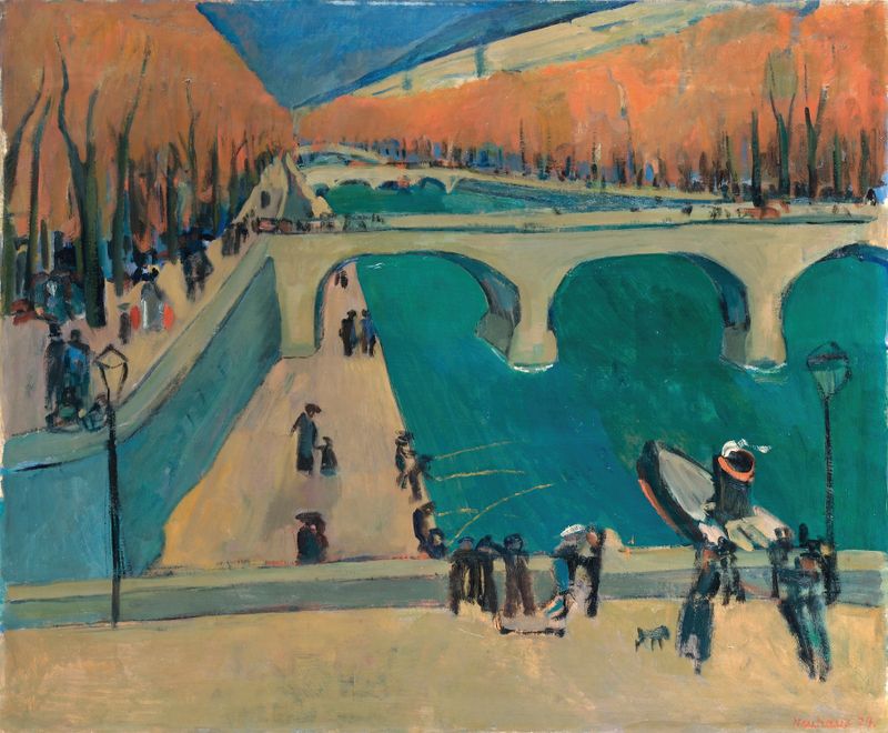 Autumn In Paris de Werner Neuhaus, óleo sobre tela representando o Sena com cores de outono