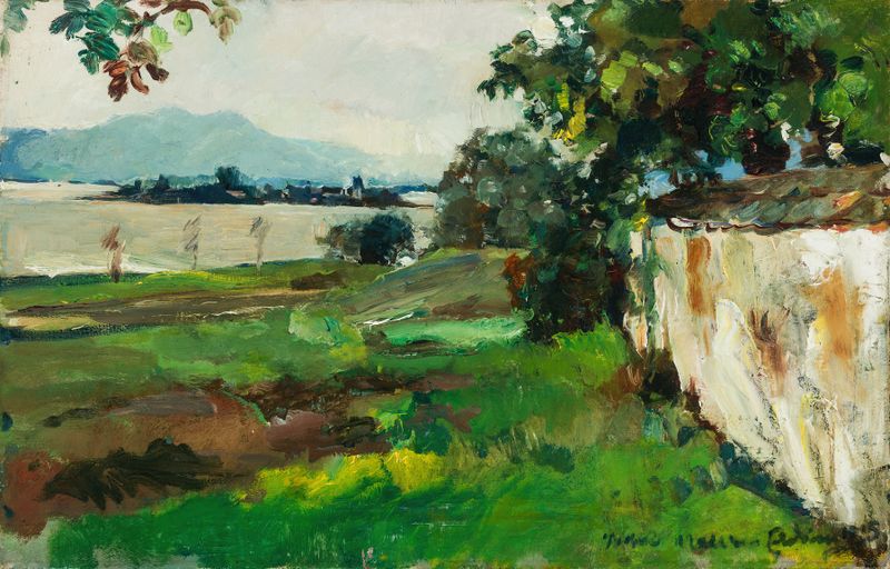 Lake and mountains in Frauenchiemsee von Gstadt aus by Hiasl Maier-Erding, impressionism