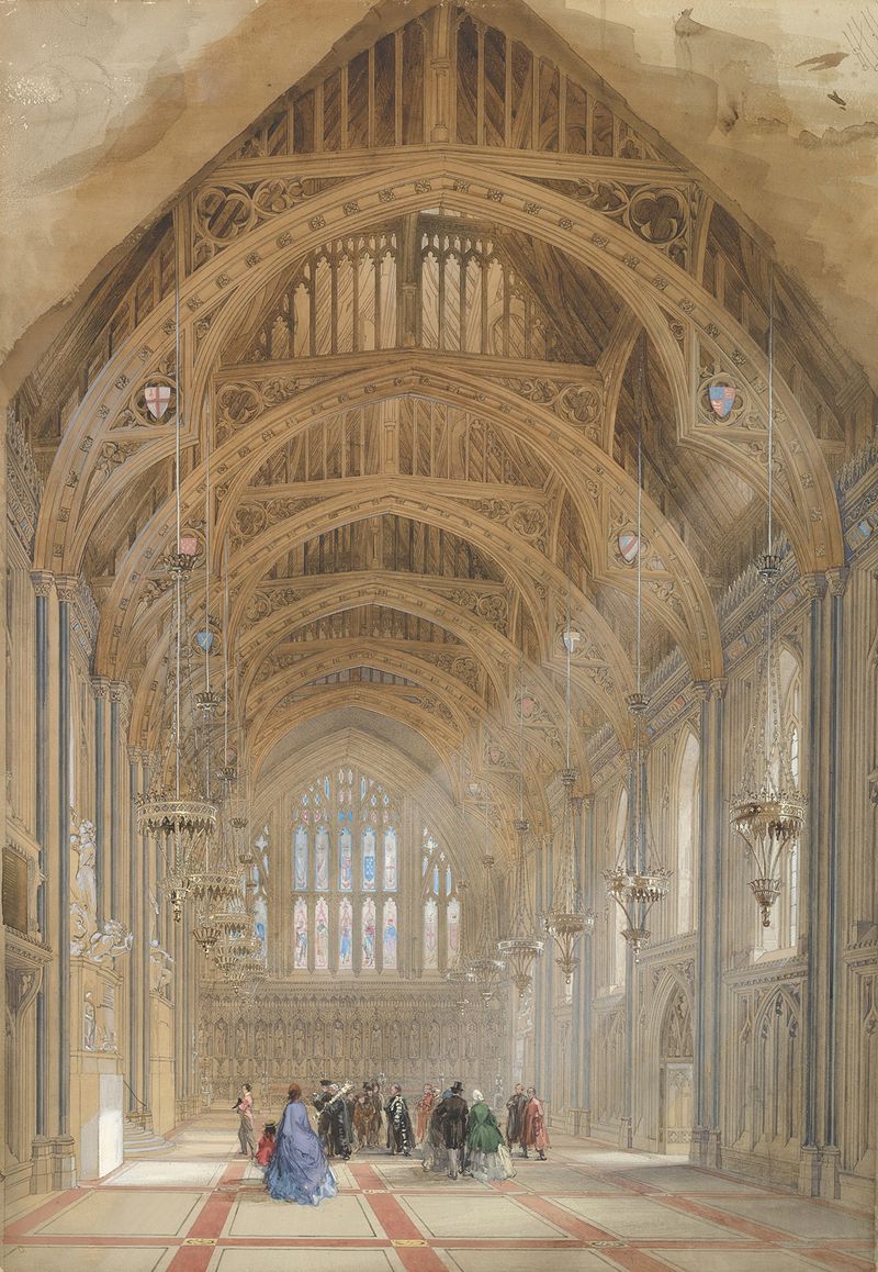 Vista interior de Guildhall, Londres, óleo sobre tela de Sir Horace Jones