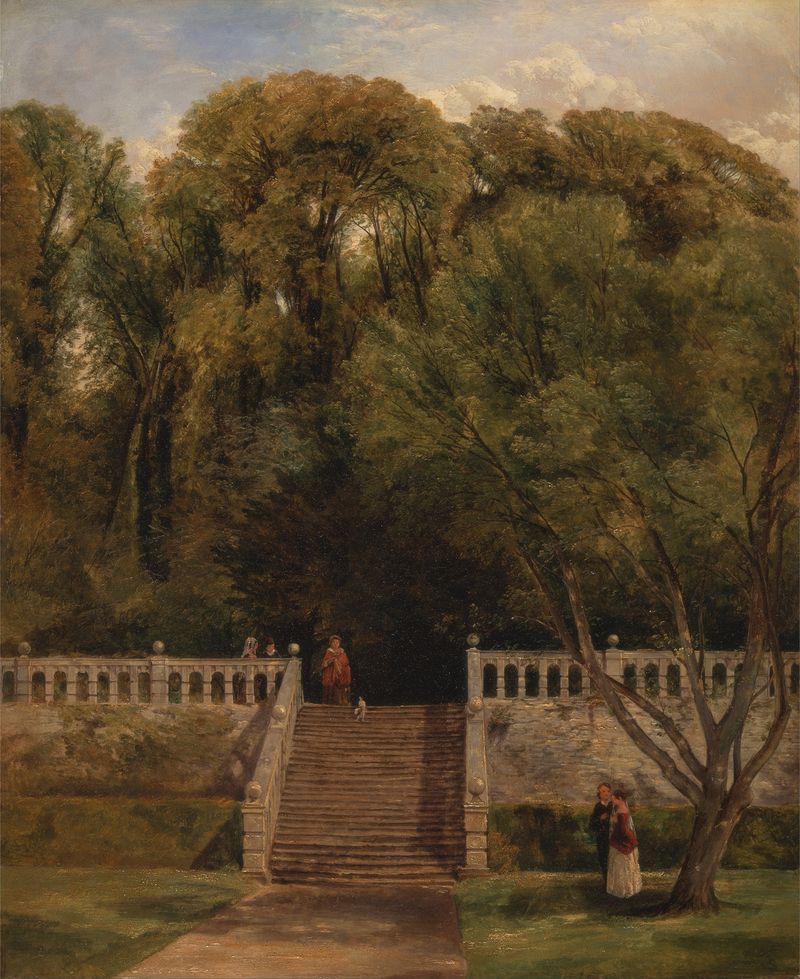 On the Terrace at Haddon Hall, Derbyshire, oil on canvas by Thomas Creswick