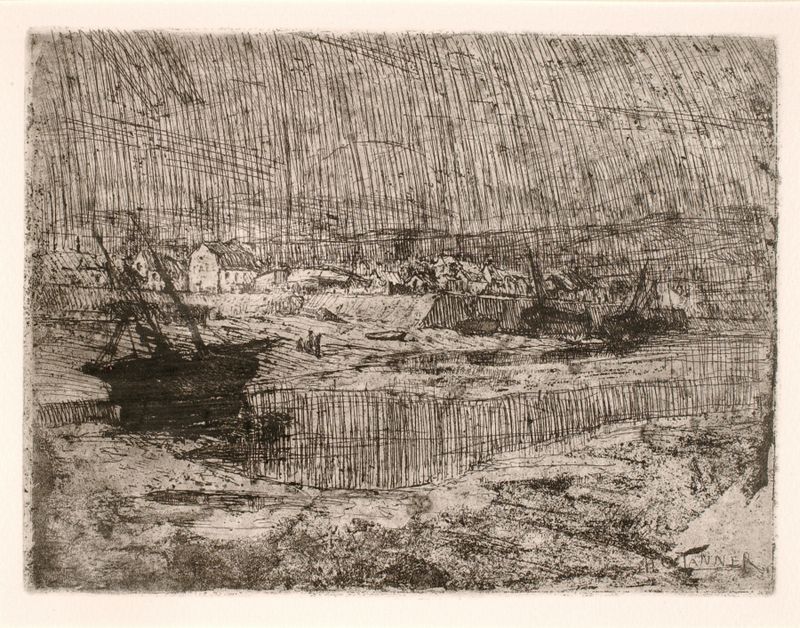 Capsized Fishing Boats, Brittany by Henry Ossawa Tanner, oil painting depicting fishing boats on water