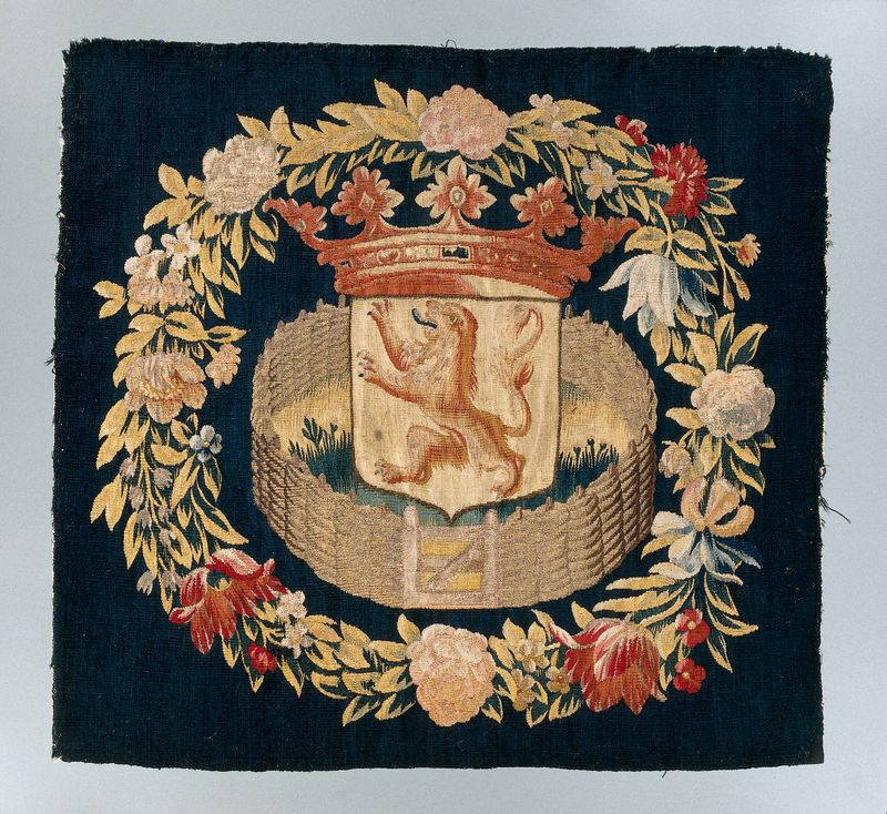 Tapeçaria representando uma cena de jardim com o brasão da Holanda, Unknown Artist