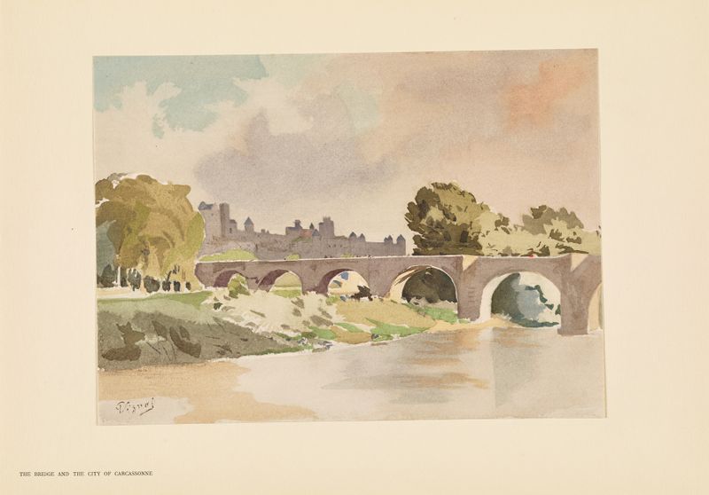 The old bridge at Carcassonne, oil on canvas by Pierre Vignal