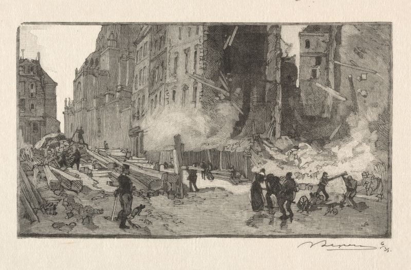 Escena de género que representa figuras urbanas en una calle bulliciosa, óleo de Auguste Louis Lepère.