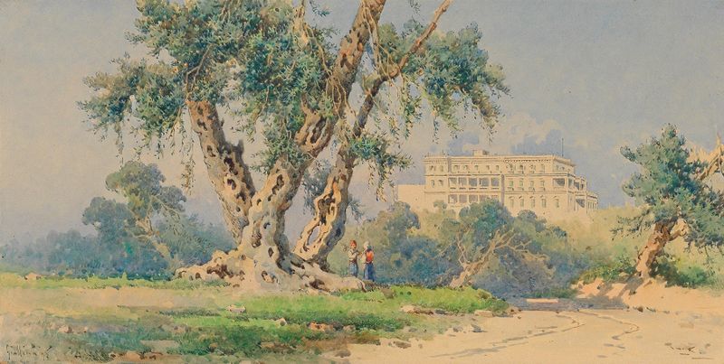Escena figurativa con una figura solitaria en Achilleion de Angelos Giallinas, medio desconocido