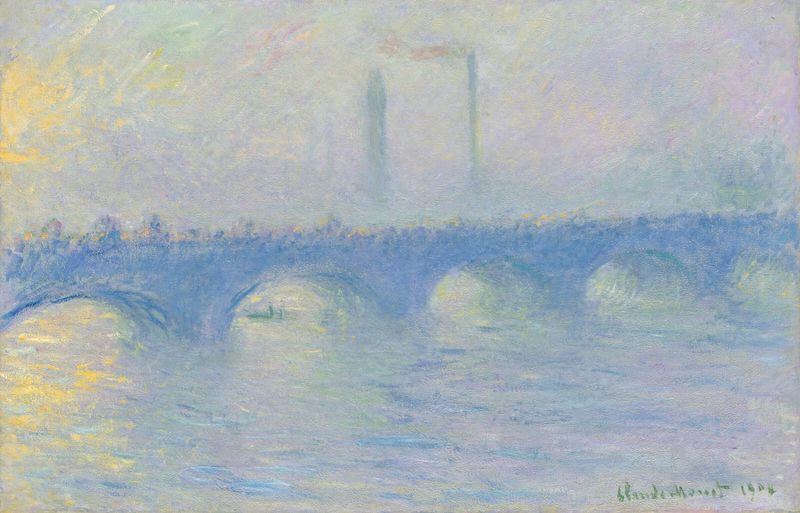 Waterloo Bridge, effet de brume de Claude Monet, óleo sobre tela representando névoa sobre o Tâmisa.