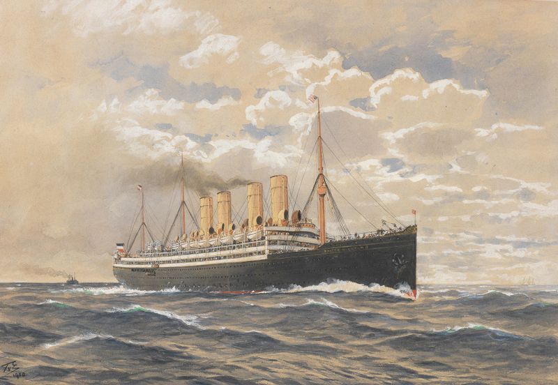 Marine scene featuring the ship Kaiser Wilhelm II by Themistokles Von Eckenbrecher, oil painting