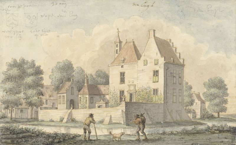 Kasteel De Eng bij Vleuten by Joseph Adolf Schmetterling, oil painting depicting a castle and landscape.