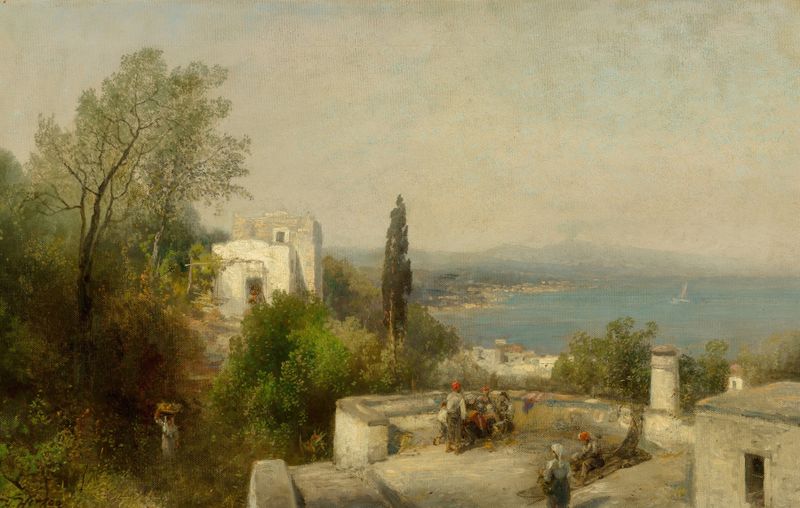 Marine landscape of the Bay of Naples by Hermann Ottomar Herzog, oil painting