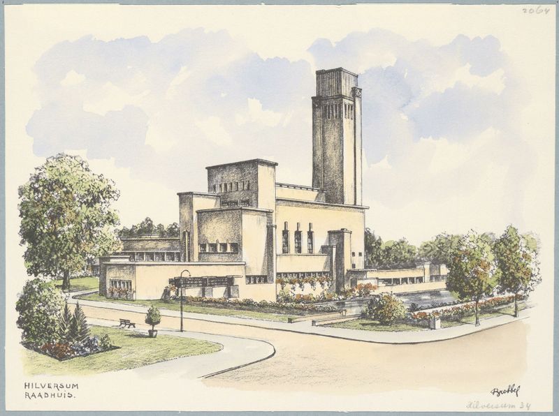 oil painting of the town hall of Hilversum by Bob Brobbel