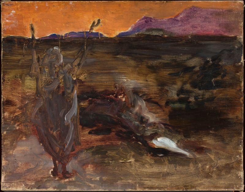 Ganges after sunset de Jan Ciągliński, pintura al óleo que representa una escena tranquila del río.