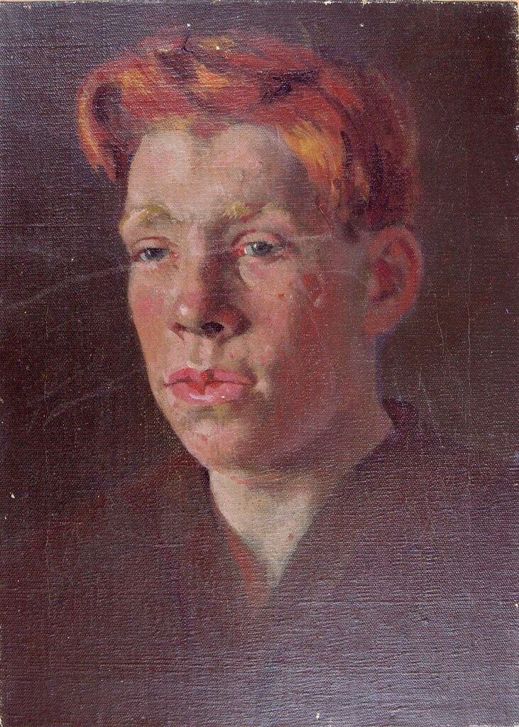 Pintura figurativa al óleo de Denman Waldo Ross que muestra a un niño con ojos brillantes y luz suave.